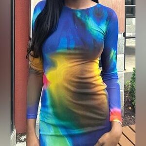 ZARA Colorful Abstract Long Sleeve Dress